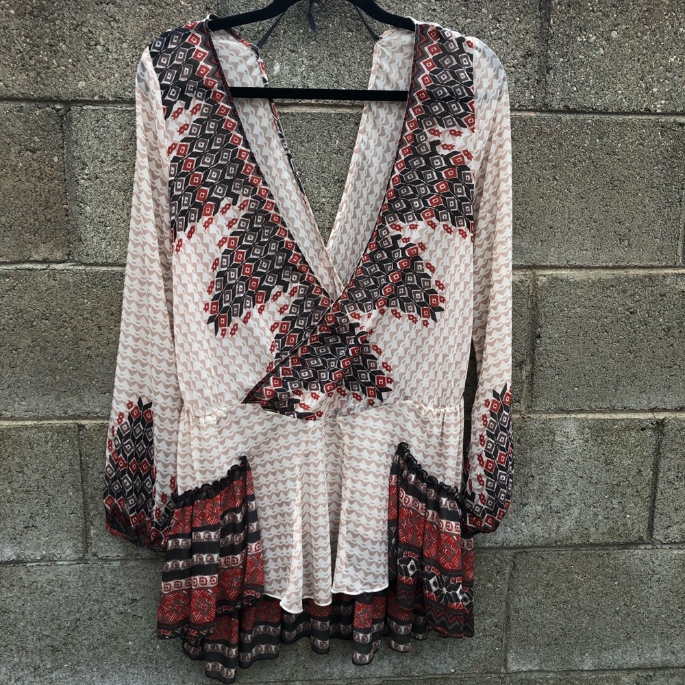 FREE PEOPLE Boho Long Sleeve Top Blouse SZ M